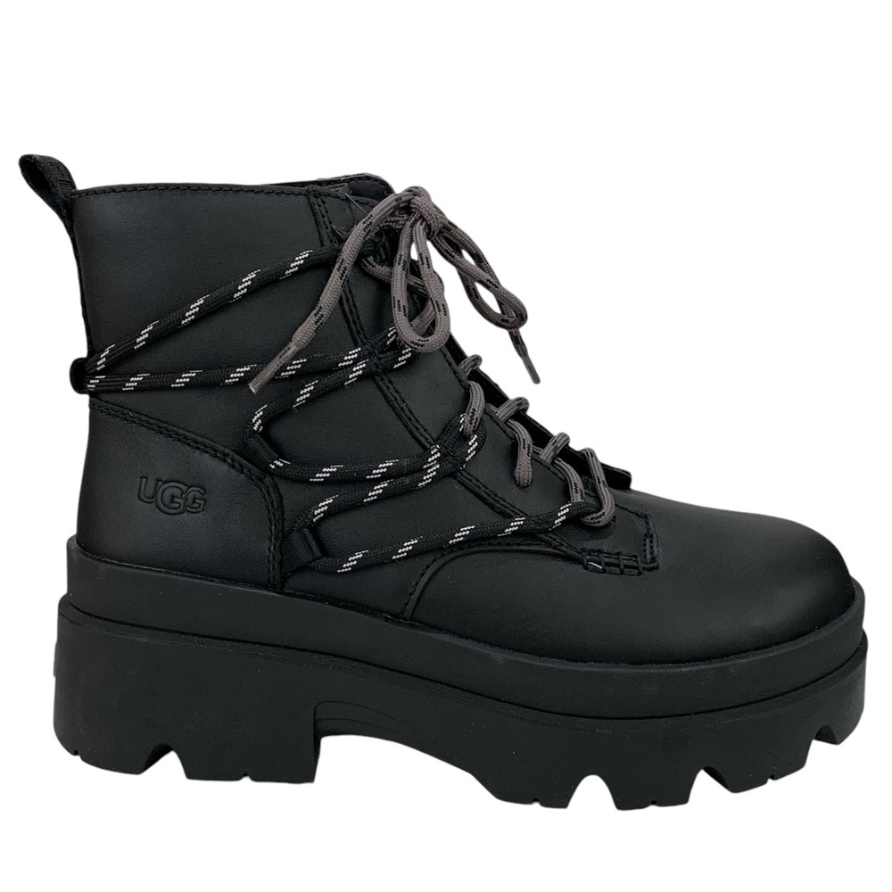 UGG Boots Brisbane Leather Ankle Lace Up NWT Black Size 9 Whimsigoth Grunge - Picture 2 of 10